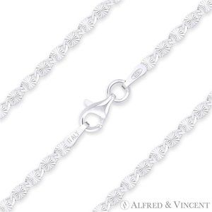2.2mm Valentino Link D-Cut Pave Chain Necklace in .925 Sterling Silver - 16"
